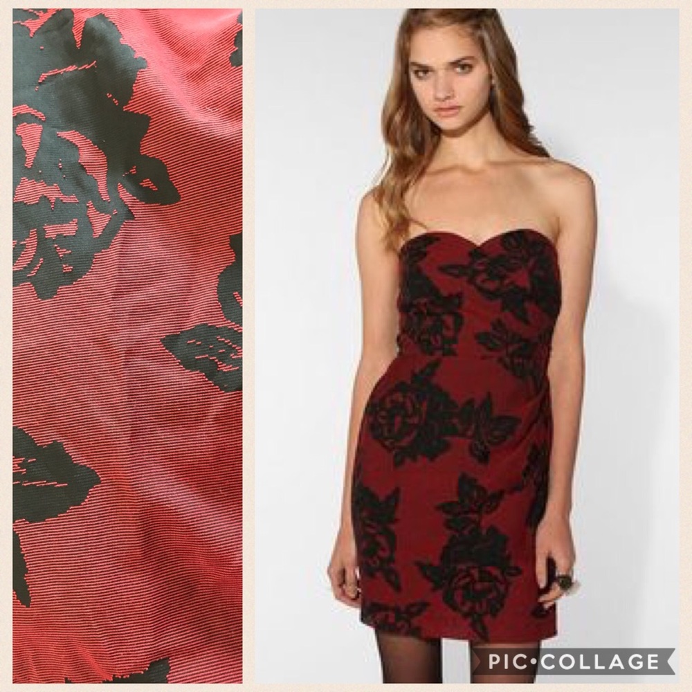 UO Red And Black Floral Strapless dress size 0